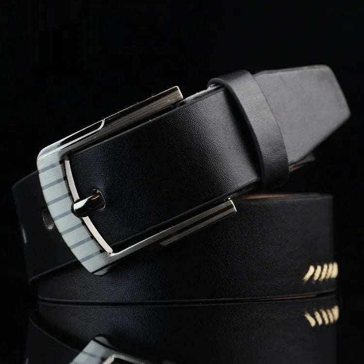 Men's threading casual student pin buckle belt in imitation leather with alloy buckle