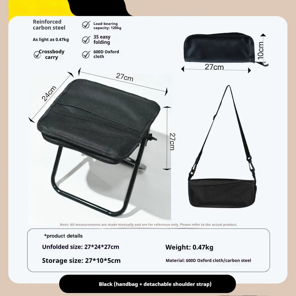 Lightweight foldable camp chair stool in Oxford fabric shown in a khaki colour.