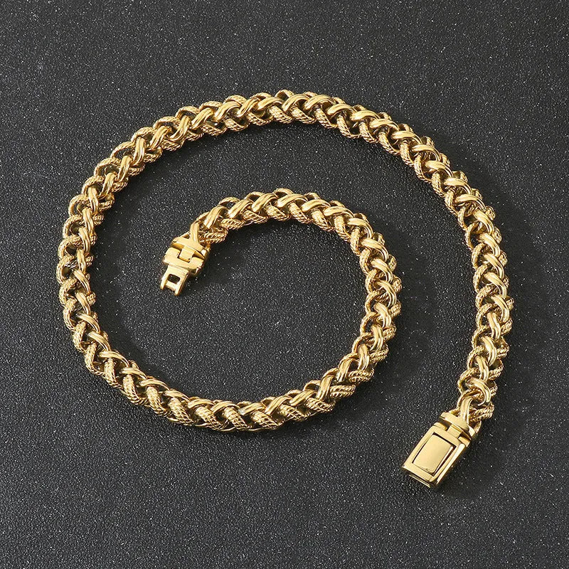 Men's titanium steel chain necklace with large hemp flower links in antique silver finish