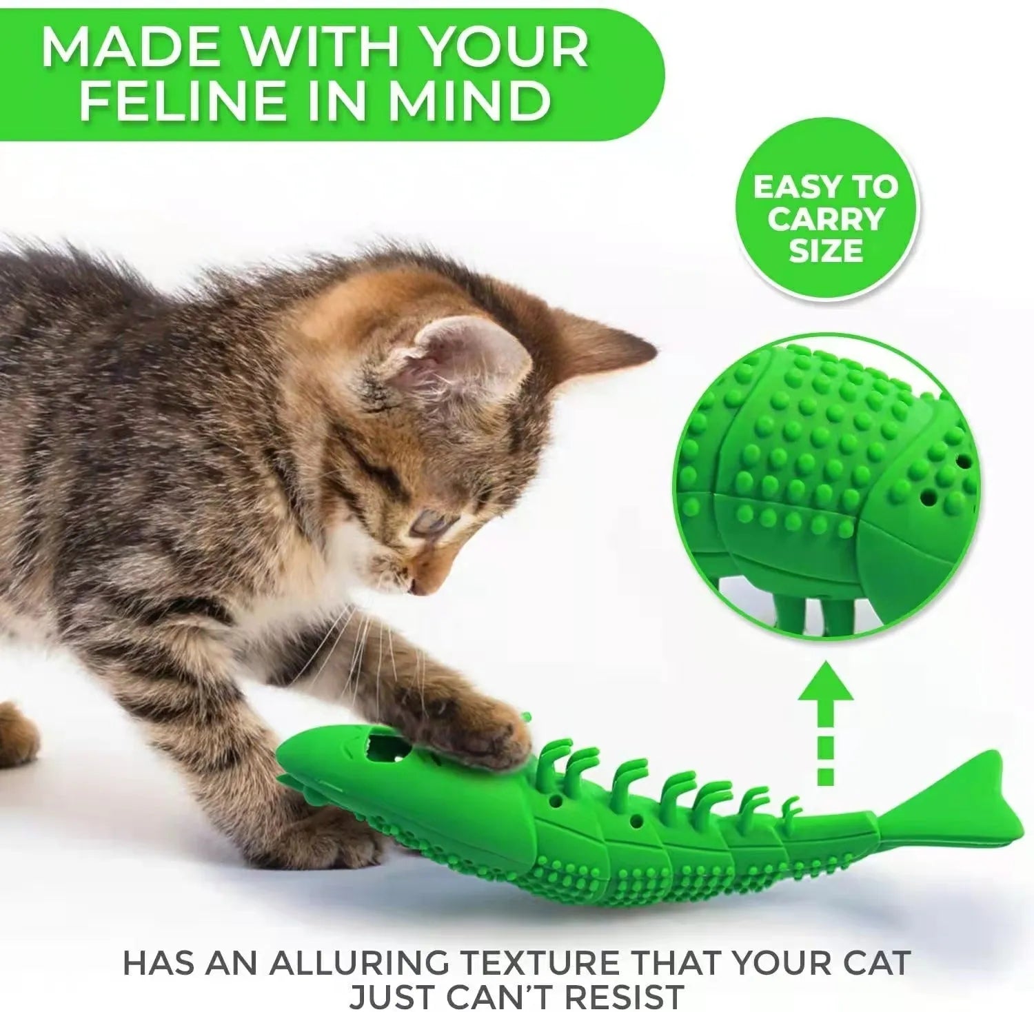 Blue hard rubber cat toy with textured brush surface for teeth cleaning, containing catnip and bell inside