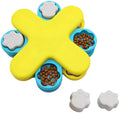Yellow three-layer rotating dog puzzle feeder with anti-slip rubber pads on base