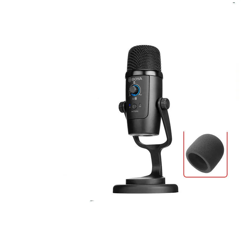Boya BY-PM500 USB microphone in black with built-in sound card and dual pickup patterns
