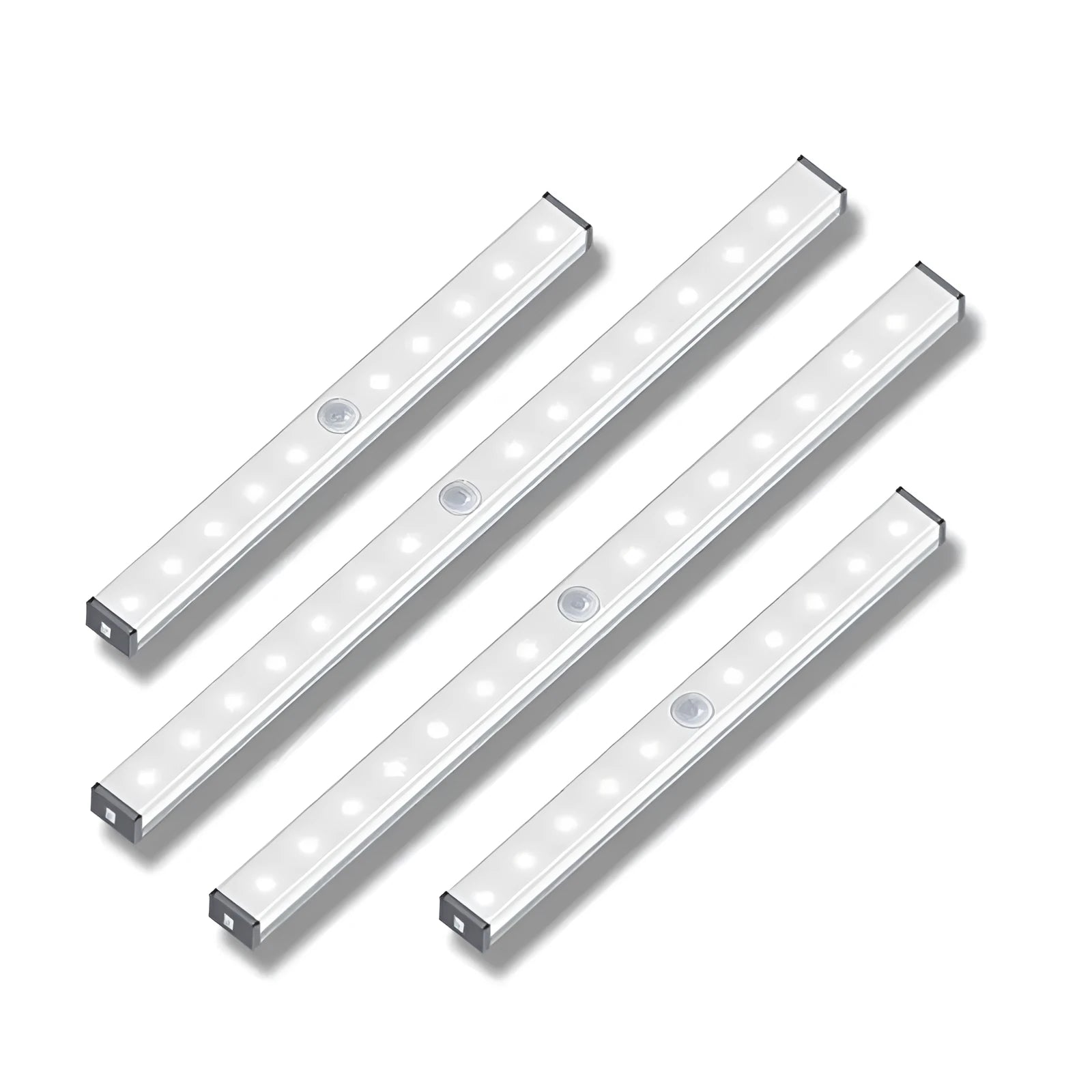 Silver aluminium LED strip light with magnetic backing for wardrobe and cupboard installation.