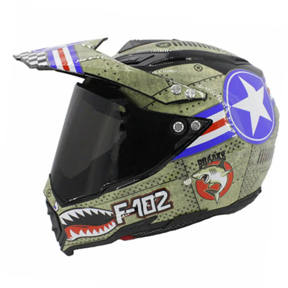 Full-cover motorcycle off-road helmet with ABS shell in black colour