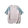 Men's loose patchwork contrast colour sports T-shirt with short raglan sleeves