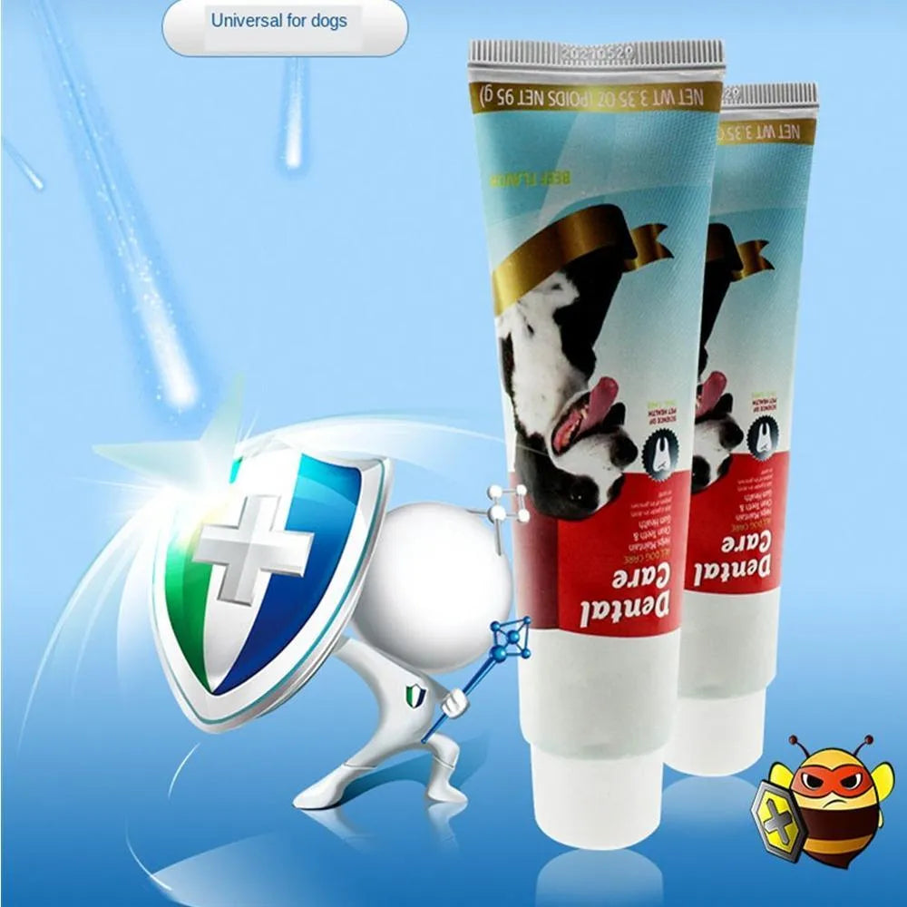 95g dog toothpaste tube in plastic packaging for plaque and bad breath