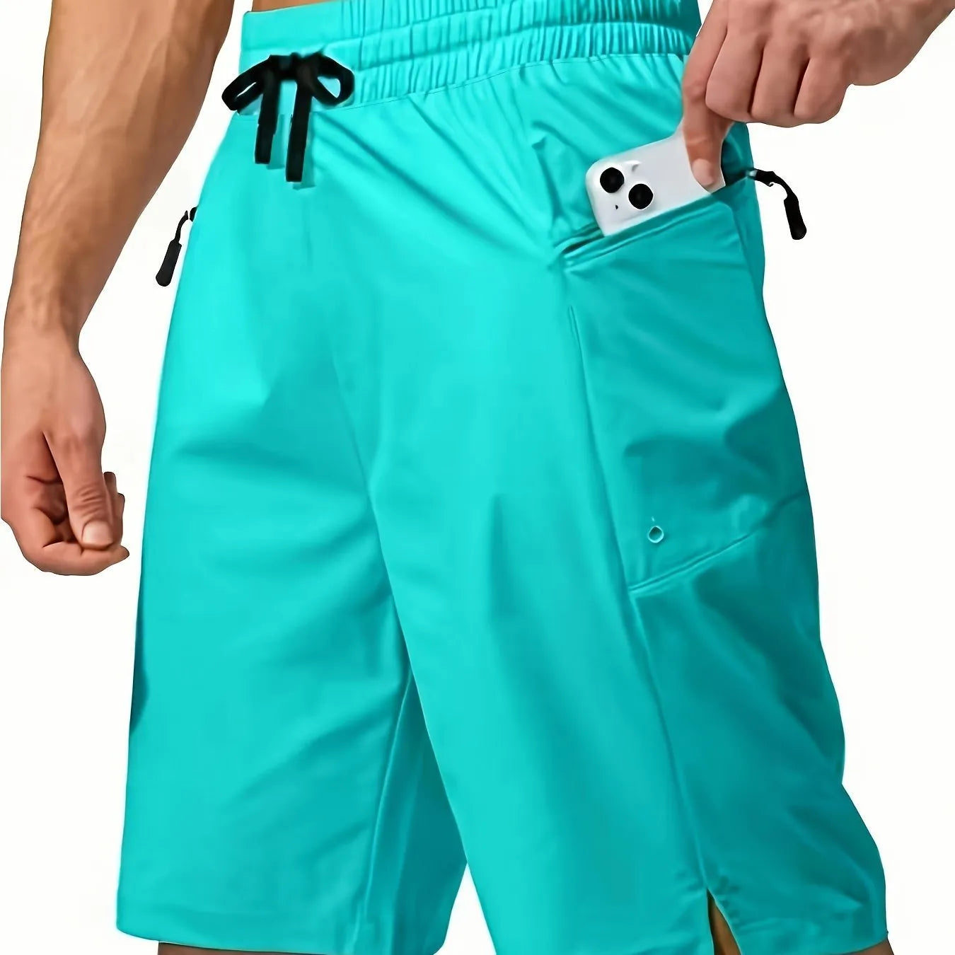 Men's solid colour quick-drying beach shorts in straight-leg style