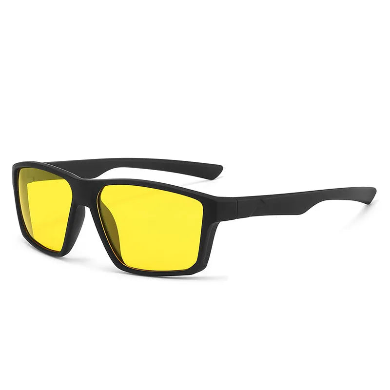 UV protection polarized sunglasses with quadrilateral frame in black frame and ice blue lenses
