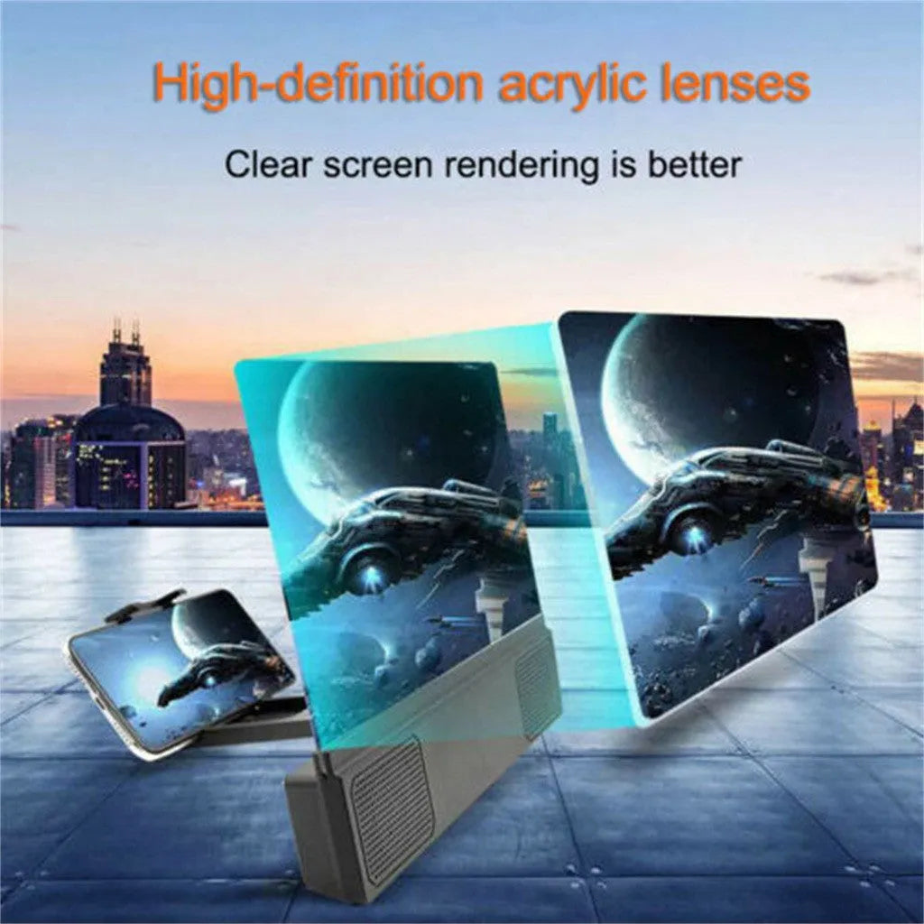 12-inch foldable mobile phone screen amplifier with built-in speakers and adjustable gooseneck stand