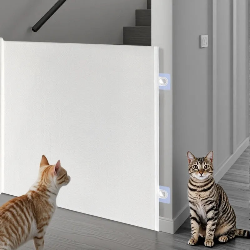 Automatic telescopic pet fence barrier in black for doorway, size Large 130x78cm