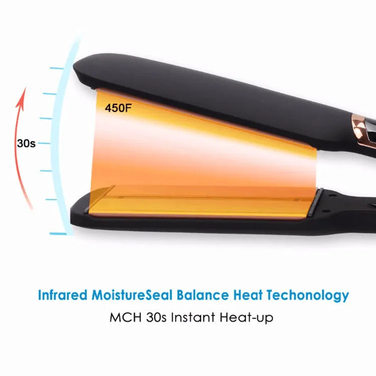 Infrared hair straightener with blue LED display and ceramic oil heating plate