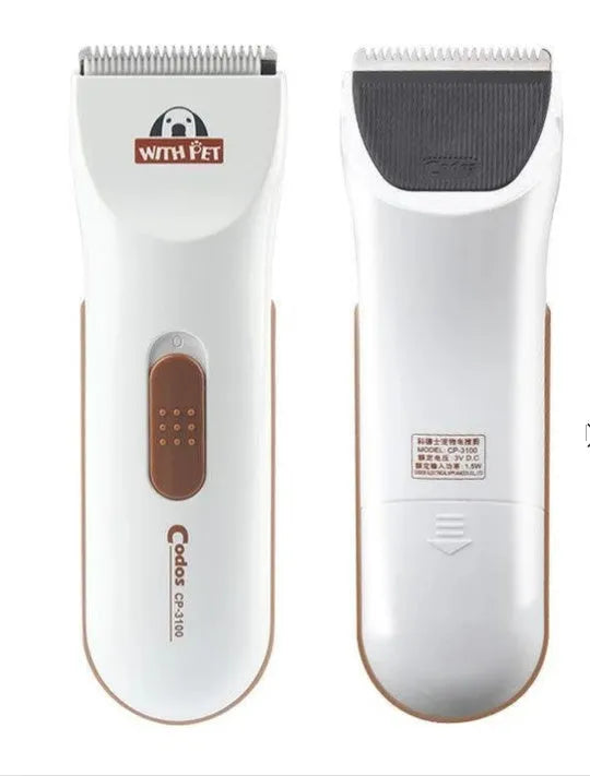 White cordless pet hair clipper with ceramic blade for dog and cat grooming