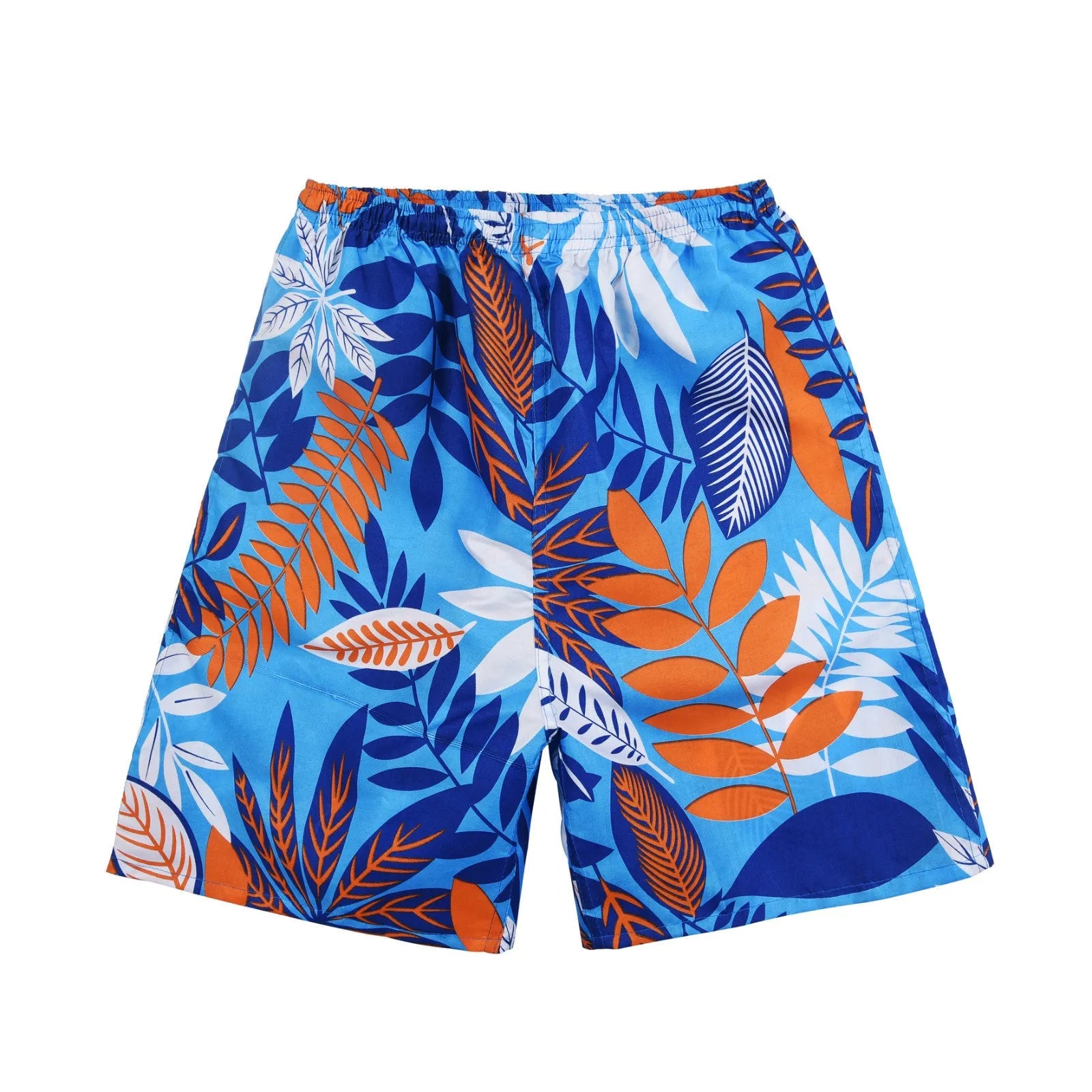 Men's floral print five-point swimming trunks in polyester, showing one of 24 available colour patterns.
