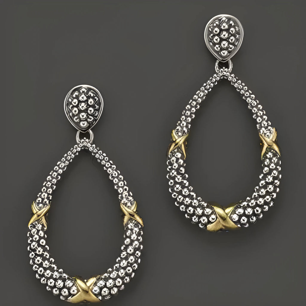 Retro antique silver earrings with animal zodiac motif on silver background