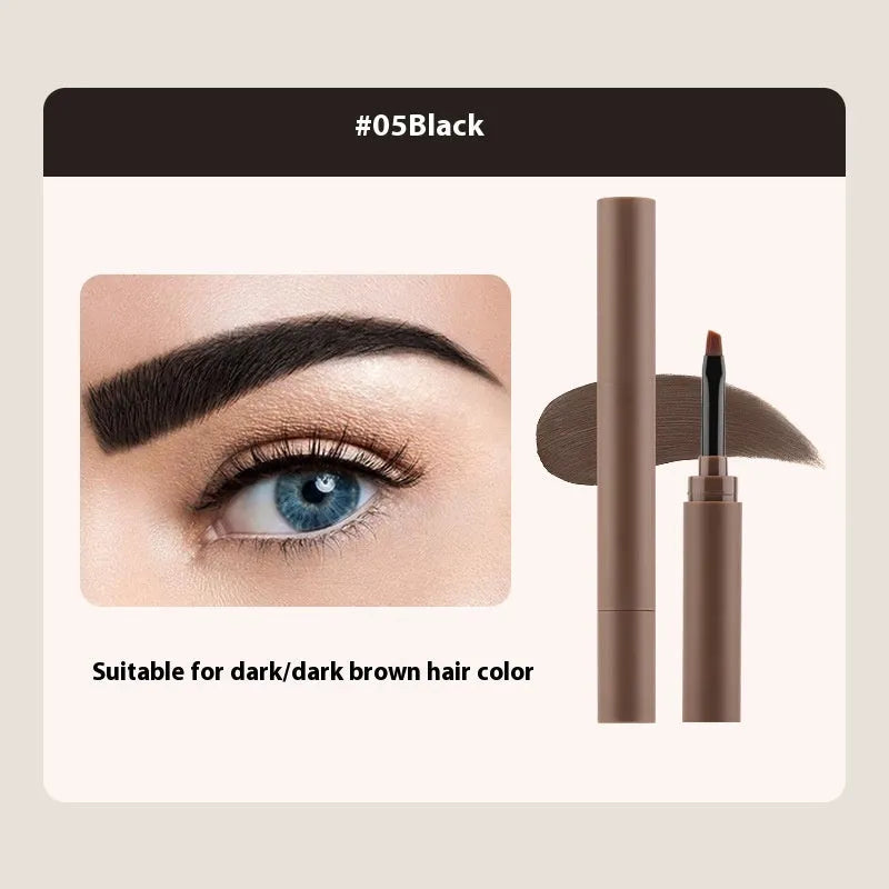 Double-headed eyebrow cream with pencil and powder ends showing five shade options