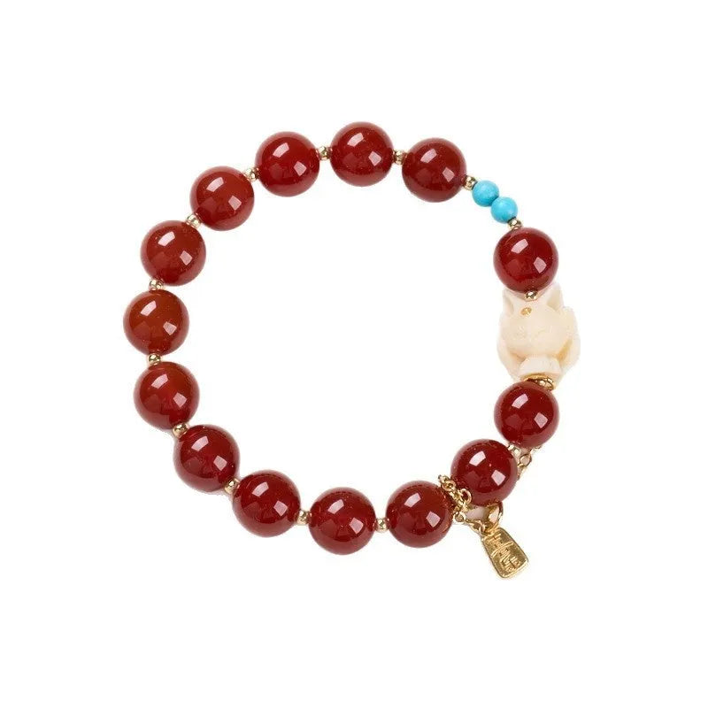 Hongyun round beads 10mm red agate ivory nut Fengjiu bracelet women's retro style
