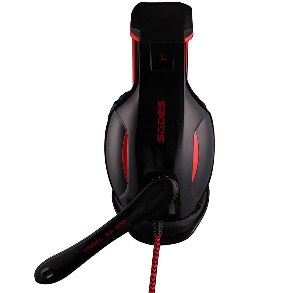Black SADES SA902 wired USB gaming headset for PC with over-ear design and microphone