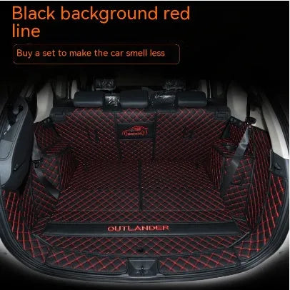 Mitsubishi Outlander 3D boot liner with high edges in a wine red colour with contrasting beige lines.