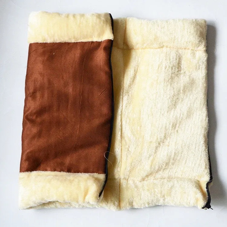 Brown cat tunnel with suede and plush fabric, 90x57cm, featuring built-in ringing paper for rustling sound