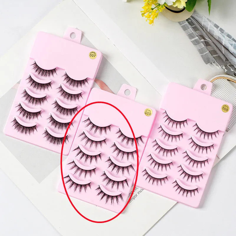 Pack of manga anime style false eyelashes showing three natural wispy designs for Korean makeup and cosplay