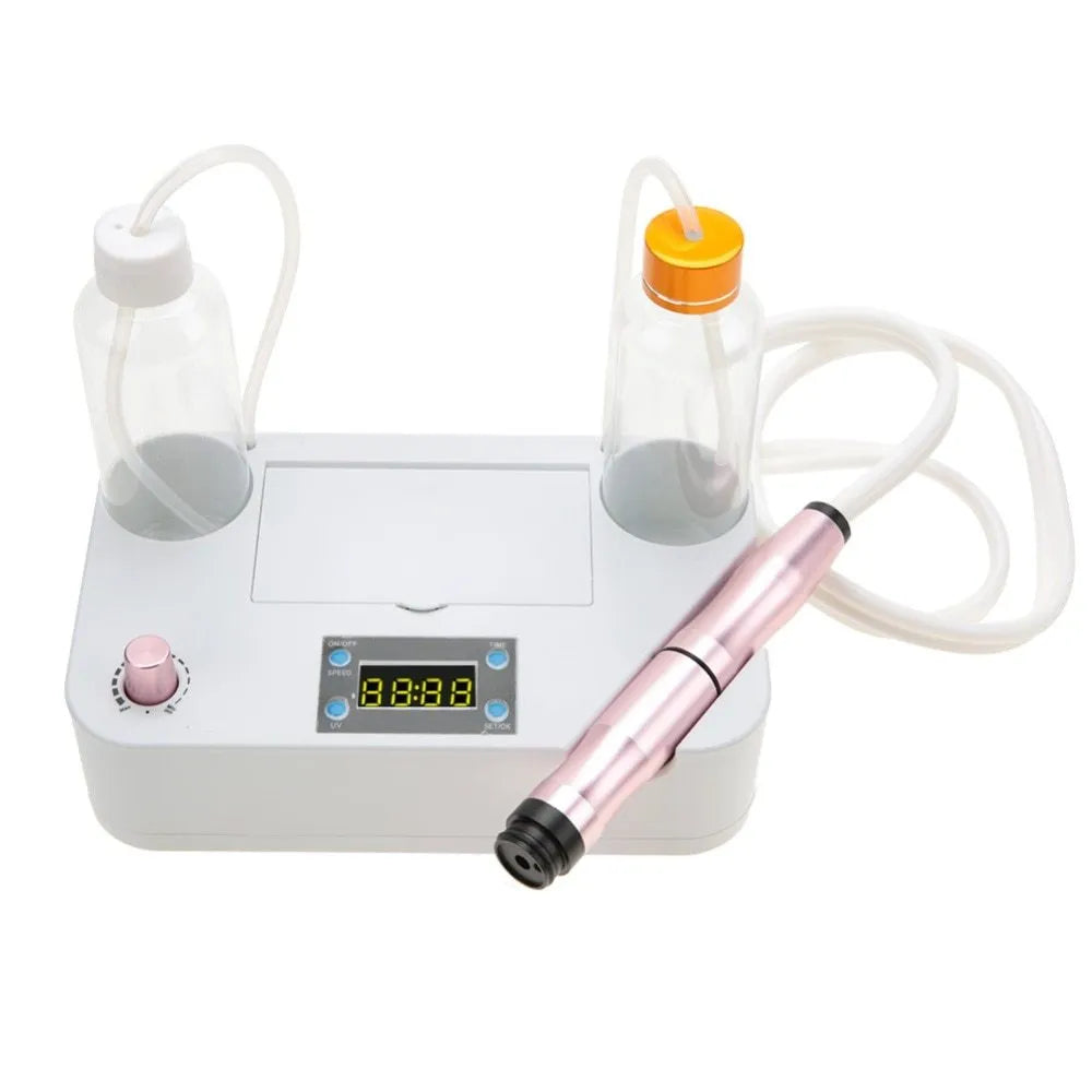 Portable oxygen spray hydro jet machine for blackhead removal and skin rejuvenation, 26cm size, with bottles and crystal heads.