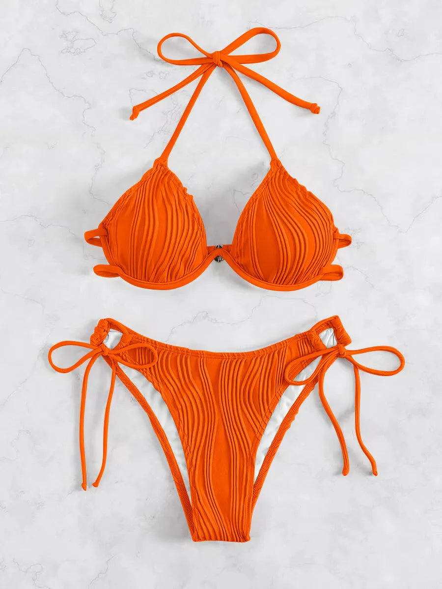 Women's steel bracket underwire bikini swimsuit in polyester fabric available in multiple colours