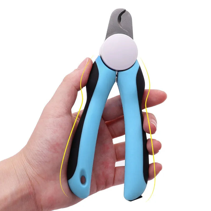Blue heavy‑duty scissor‑action dog nail clippers with a visible safety guard on the blade.