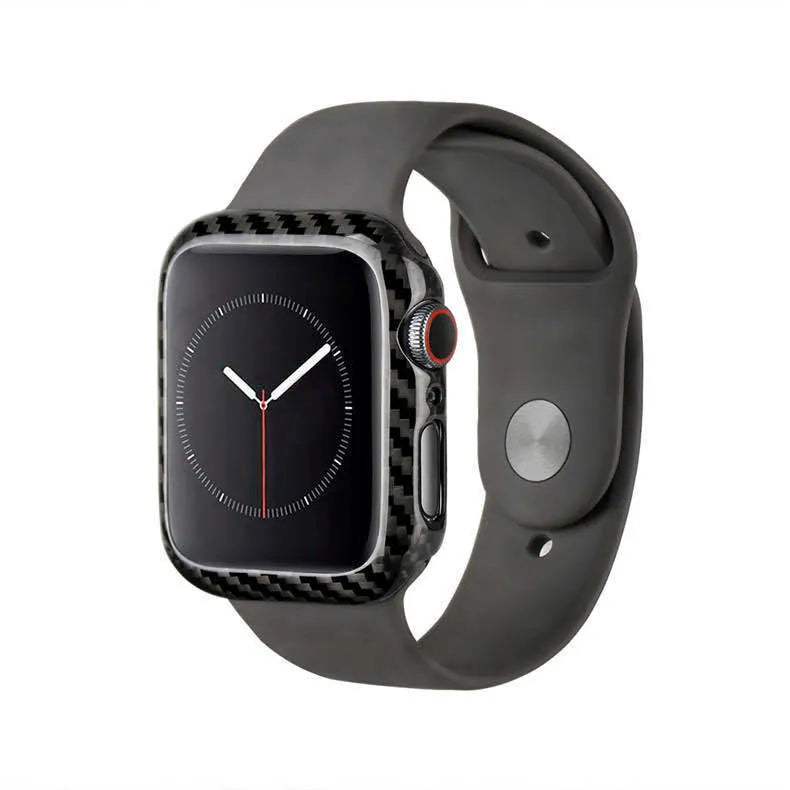Ultra-thin carbon fibre and leather half wrap case for a 44mm Apple Watch Series 4.