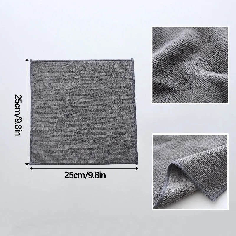 Grey 25x25cm square microfiber kitchen cleaning cloth for oilproof pot and bowl cleaning.