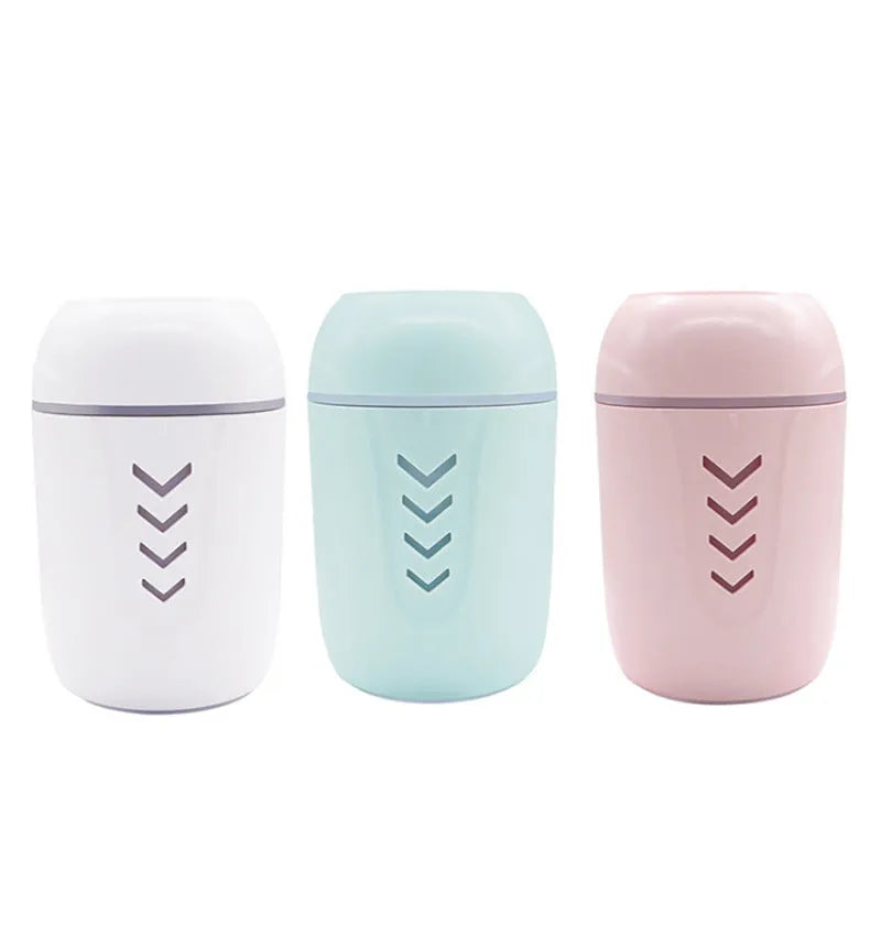 X3 portable car humidifier with columnar design in blue, pink or white colour options