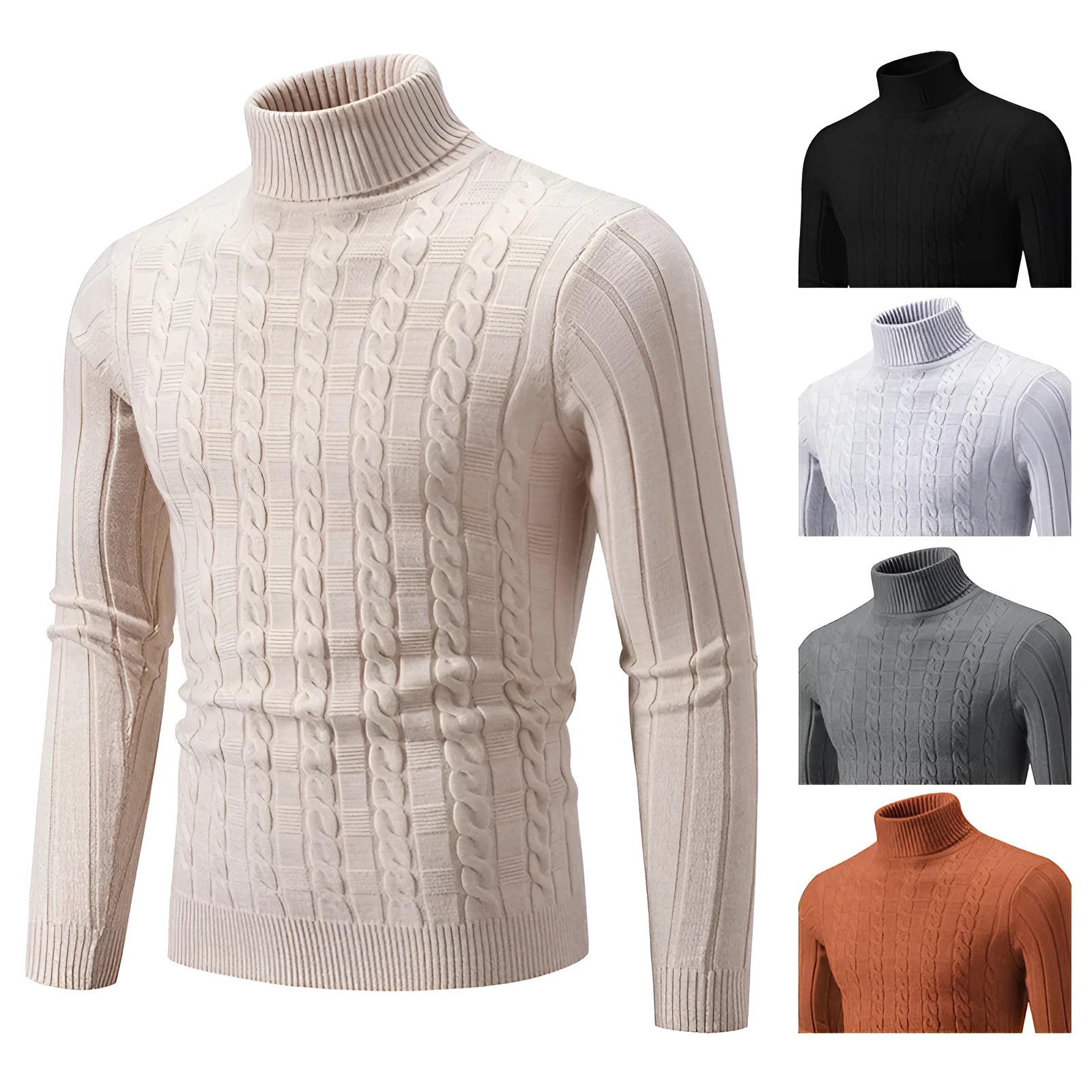Men's slim fit turtleneck pullover in chenille fabric available in multiple colours