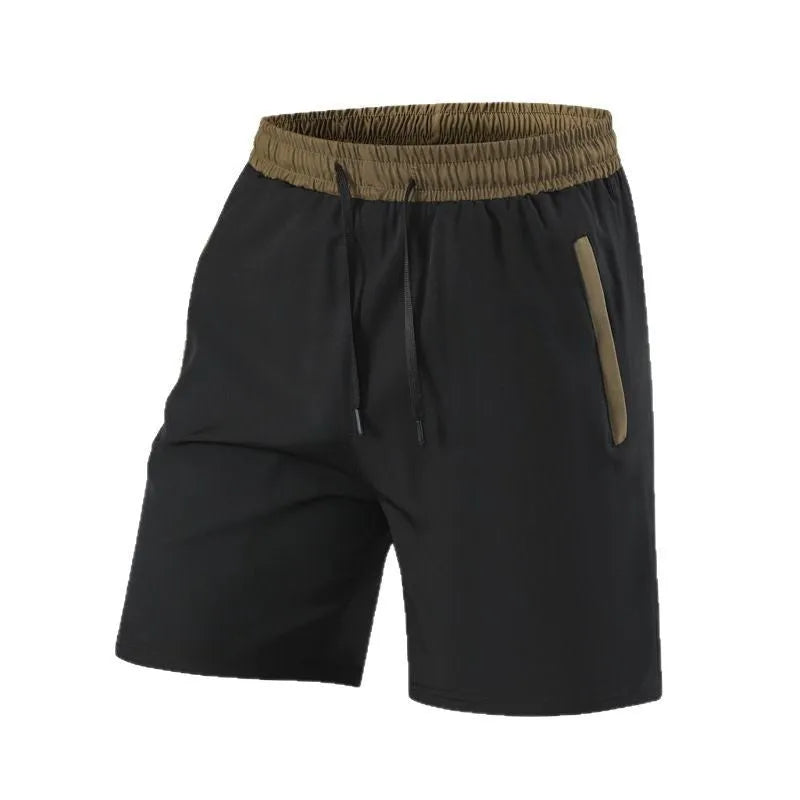 Men's wide waist cropped loose track pants in black, polyester fiber, with moisture absorption for running and fitness
