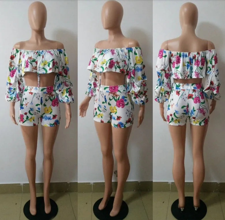 Women's multicolour digital printed two-piece pants suit with pile sleeves and matching shorts