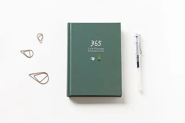 Schedule This Hardback Colour Set Inside Notebook with 228 pages, 100gsm paper, original designer illustration, dark green cover