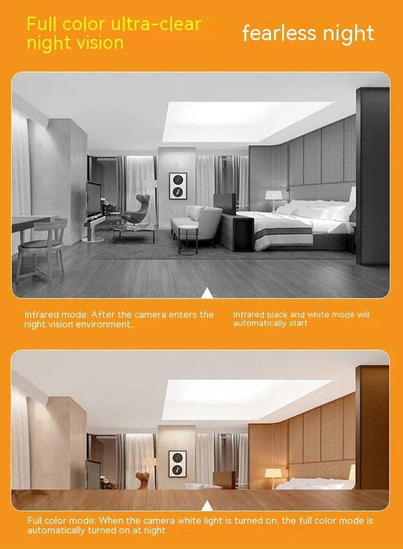 Wireless WiFi bulb security camera with compact design showing 1080p full colour night vision capability
