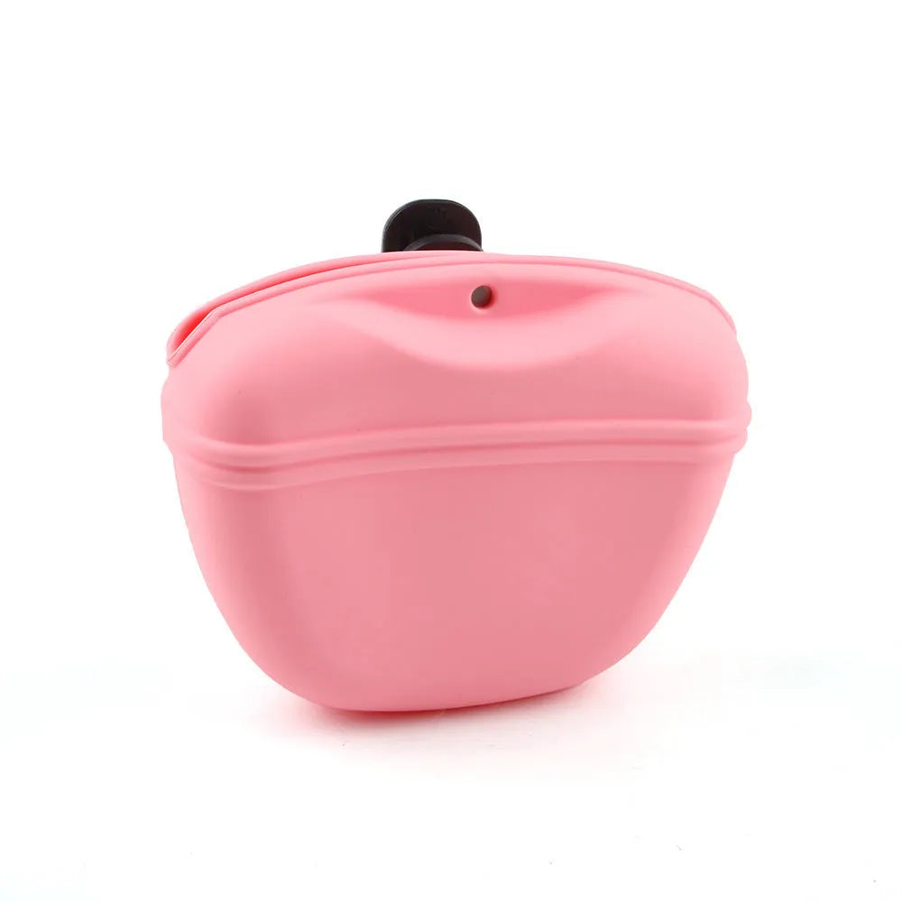 Silicone dog training treat waist bag with clip and magnetic semi-closed opening in assorted colours
