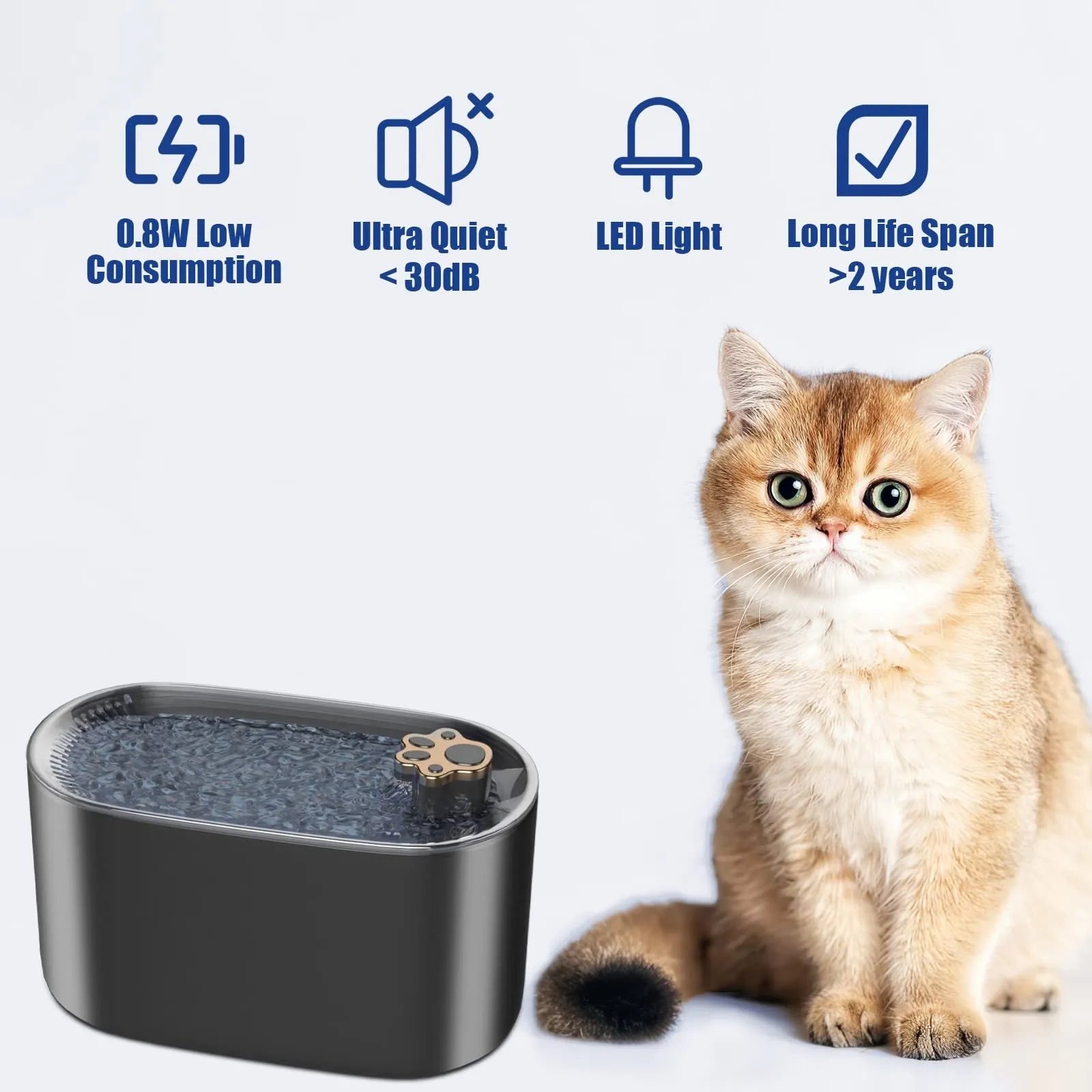 Berlin blue pet water fountain with LED light indicator and triple filter cartridge