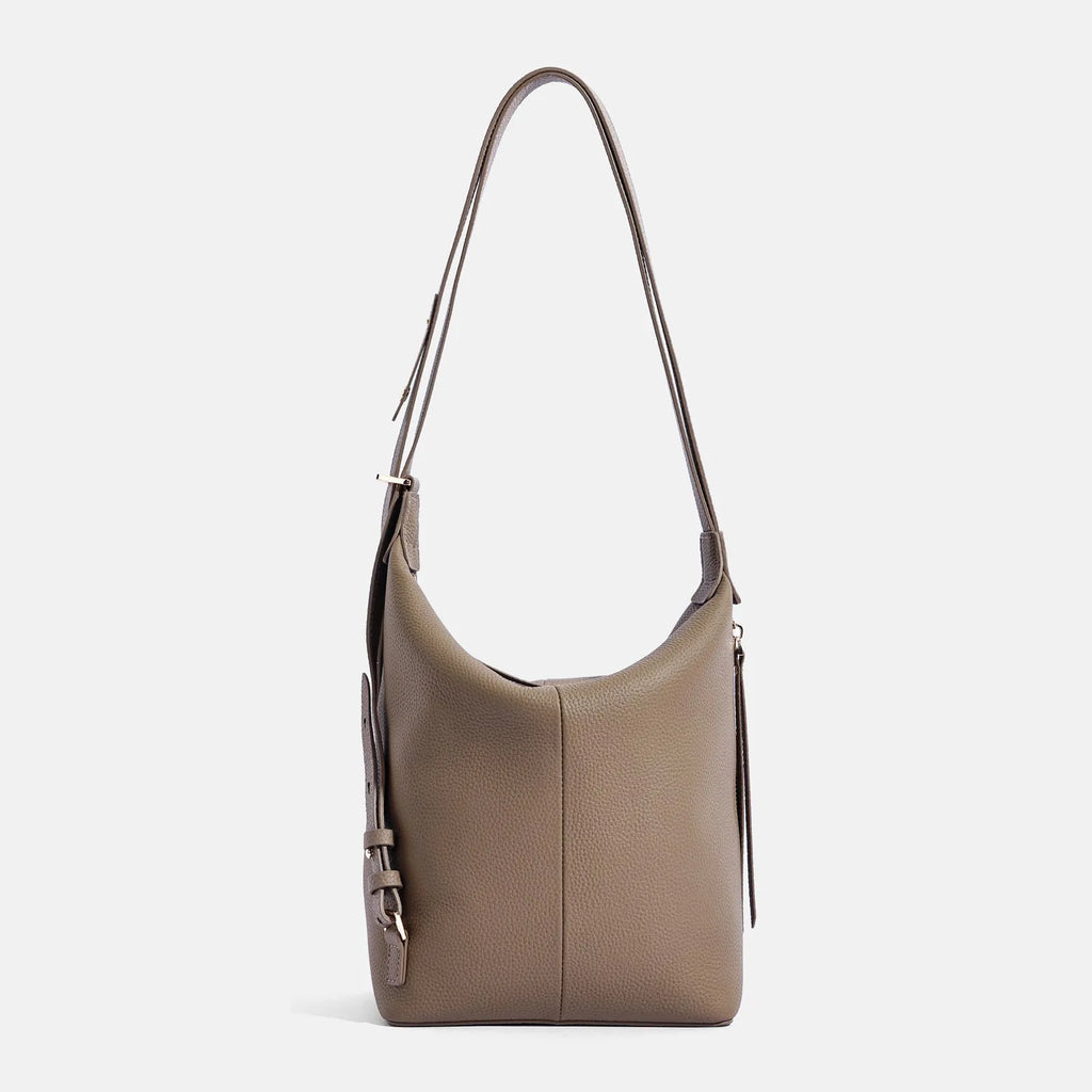 Women's first layer cowhide large-capacity bucket bag in elephant gray, genuine leather shoulder bag
