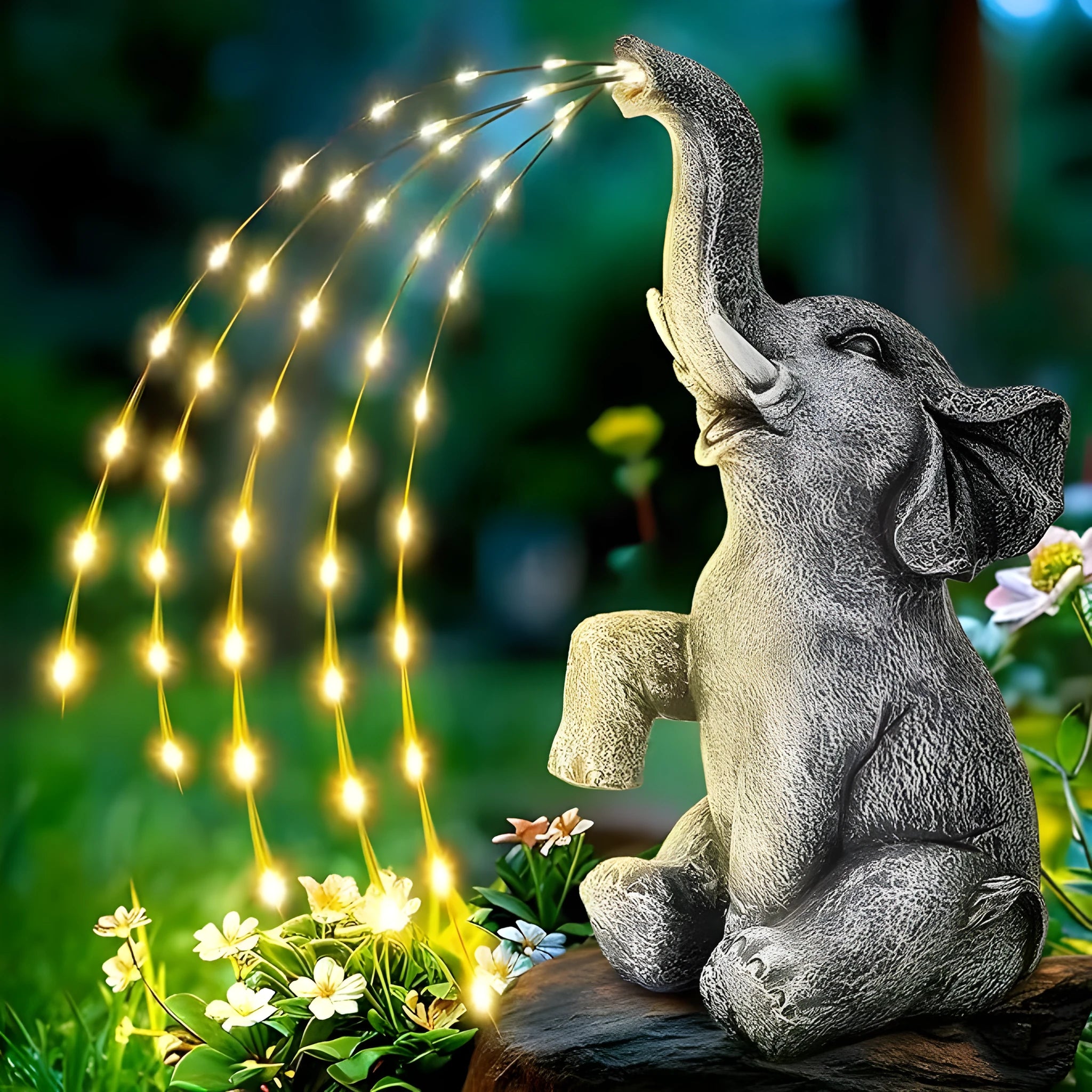 Resin elephant garden sculpture with built-in LED lighting for outdoor decoration