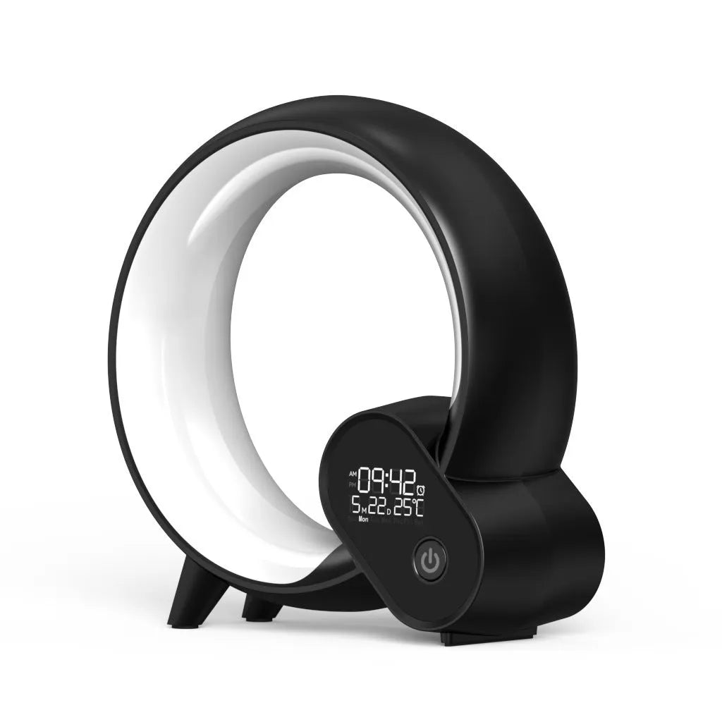 Creative Q Light analog sunrise digital display alarm clock with Bluetooth audio and 90 RGBCW light beads in black finish