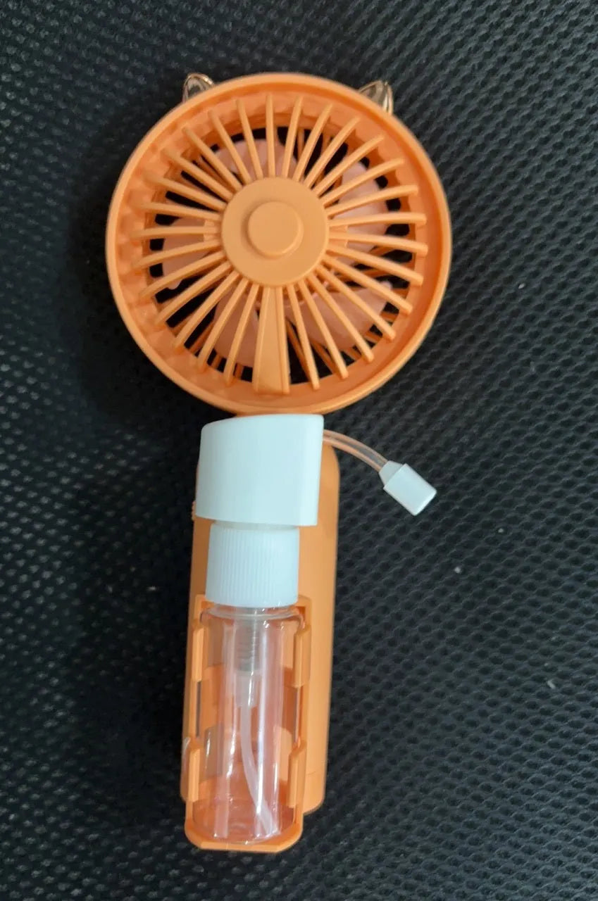 Plastic USB personal desk fan in five colour options showing compact 20cm by 6cm dimensions