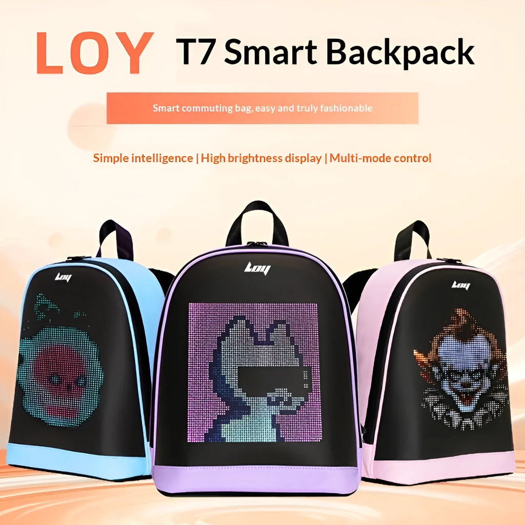 Waterproof leisure backpack with LED display, anti-theft pocket, 26x11x30cm, PU material, breathable polyester lining