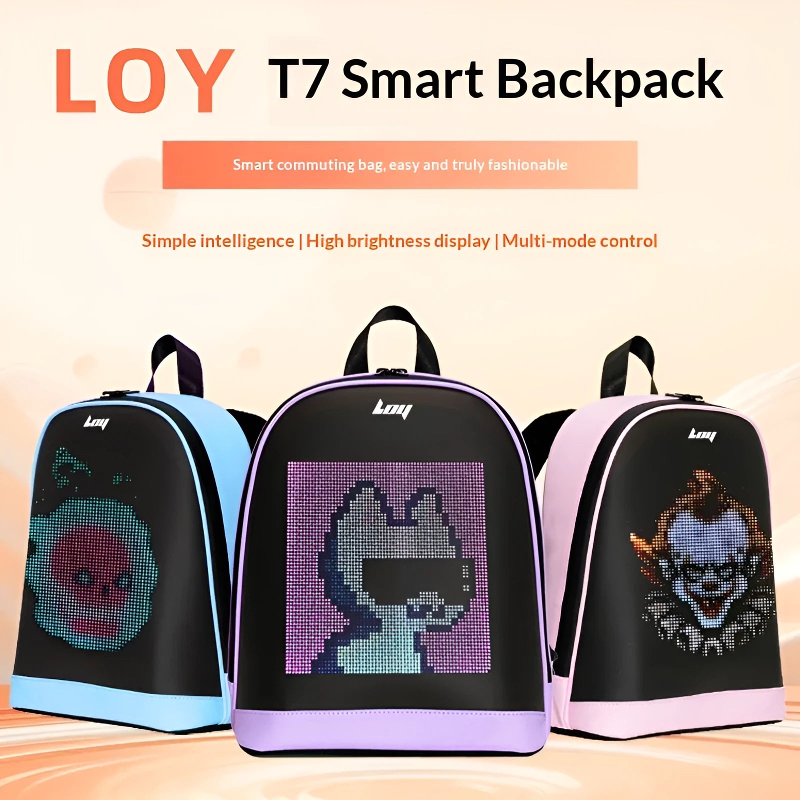 Waterproof leisure backpack with LED display, anti-theft pocket, 26x11x30cm, PU material, breathable polyester lining