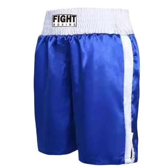 Black and white striped waist kickboxing shorts with side splits on a mannequin.
