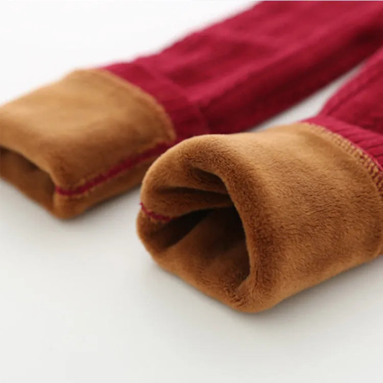 Children warm winter leggings in thick cotton, elastic waist, available in Bordeaux red, navy blue, black, gray, sizes 90-140cm for girls 2-10 years