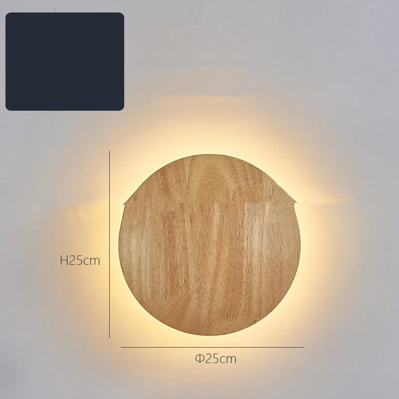 Log Art wood LED wall lamp with oval shape and warm light on a white wall