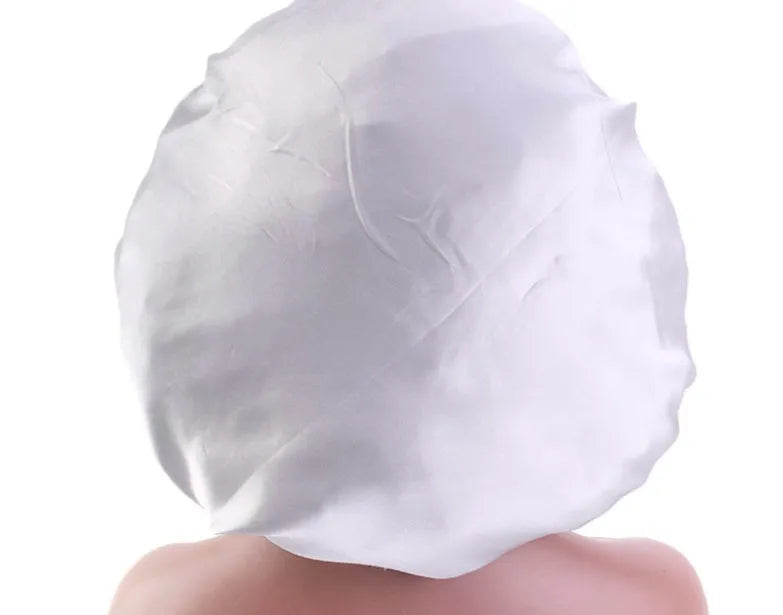 Beauty print satin silk bonnet sleep cap with elastic edge, available in multiple colours