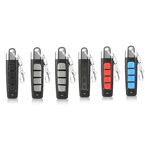 433MHz rolling door remote control with compact 6.7cm design in black, blue, grey or red colours