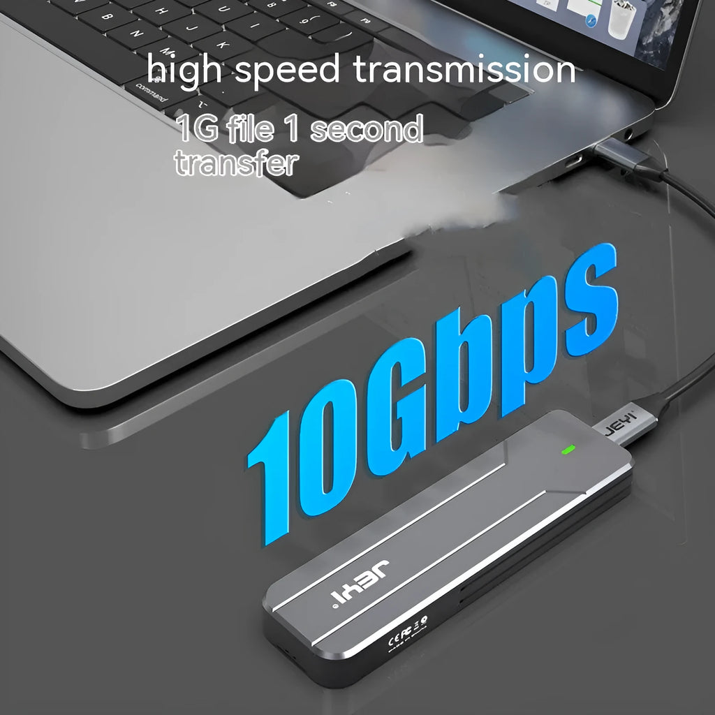 Dark grey all-aluminium alloy external reader disk box for M.2 SATA and NVMe SSDs with USB cable
