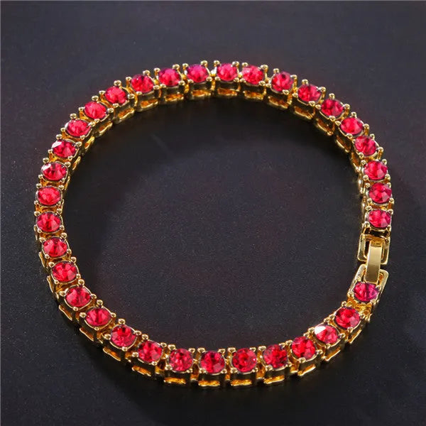 Men's hip hop bracelet with single row rhinestones, tennis charm design in alloy with zirconia elements